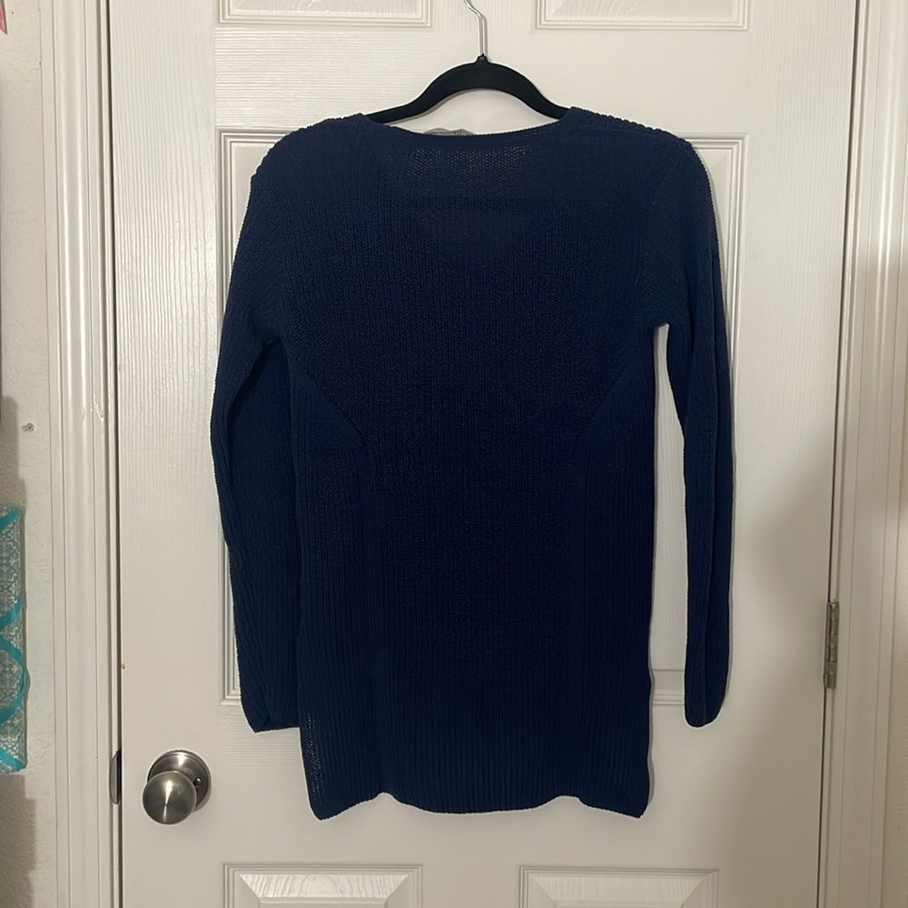 Athleta “highline” V-neck Blue Cotton Long Sleeve Tunic Sweater Size Small - Picture 6 of 6